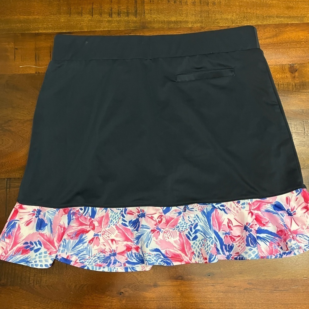 NEW! Stella Parker Golf Skort M | Blue w/ Pink Floral Ruffle Hem Tummy Control - Picture 3 of 3